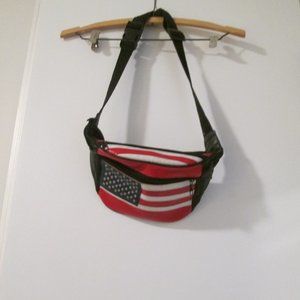 VINTAGE American Flag Fanny Pack Bag zip pockets adjustable Real & Faux Leather